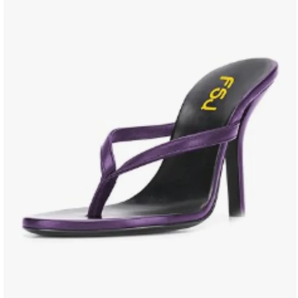 FSJ Purple Thong Flip Flops Stiletto High Heels Slip On Almond Toe Casual Sandal